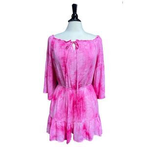 Andree by Unit Pink Tie Dye Bell Sleeve Romper Size Large NWT